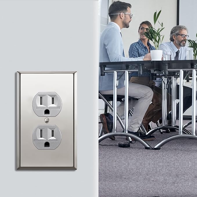 ENERLITES Duplex Receptacle Outlet Metal Wall Plate, Stainless Steel Outlet Cover, Corrosion Resistant, Size 1-Gang 4.50" x 2.76", Stainless Steel 201, 7721-PC, Polished Chrome, Silver
