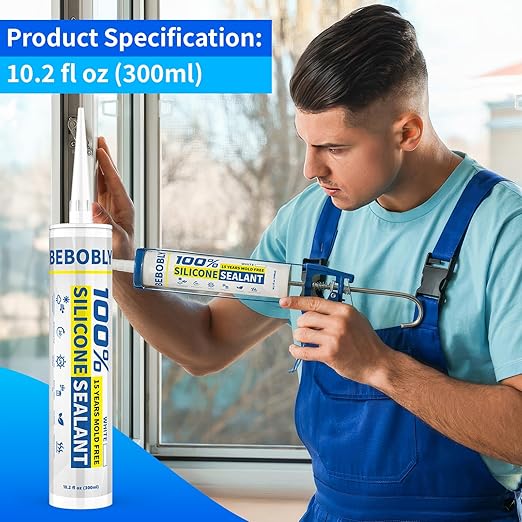 White Silicone Caulk & Sealant, 100% Waterproof Silicone Sealant Caulking, Shrink & Crack Proof, Silicone Caulking for Kitchen, Bathroom, RV, Interior & Exterior Use, 10.2 FL. OZ/300ML, 4 Pack