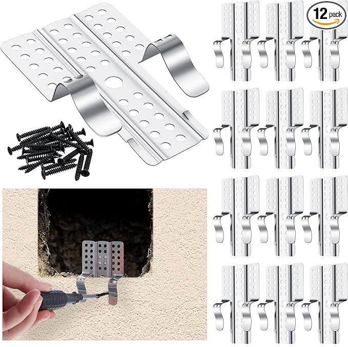12 Pack 1/2" Drywall Repair Clips Patch Kits Including 12 Drywall Repair Clips and 24 Matching Screws for Wall Hole