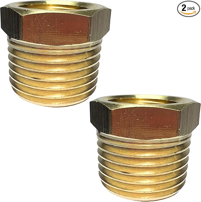 2pcs 1/2" NPT Male x 3/8" NPT Female Brass Reducer Hex Bushing Threaded Fitting Adapter by CX WONDERLAND