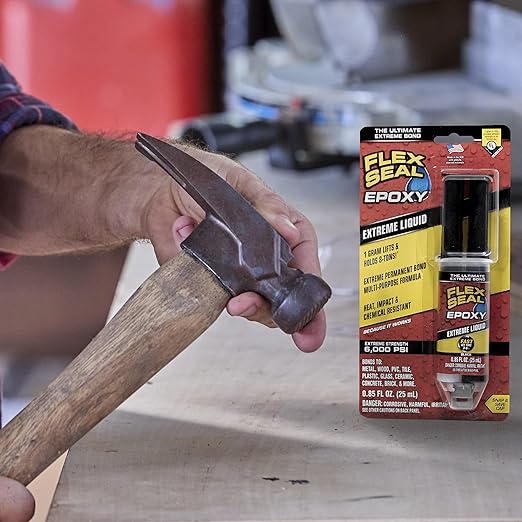 Flex Seal Epoxy, Extreme Liquid, Multi-Purpose, Durable, Permanent, Watertight, Long-Lasting Bond, for Automotive, Marine, Plumbing, Home, & Tool Repairs, Cures Black, 0.85 oz (25 mL) Syringe