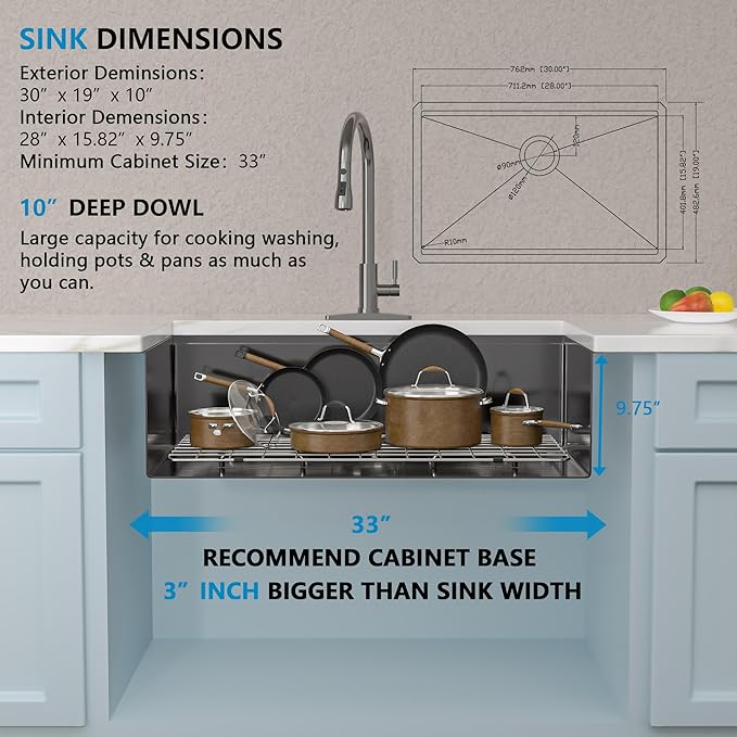 30 Undermount Kitchen Sink Black - Fulorni 30"x19" Kitchen Sink Ledge Workstation Gunmetal Black NANO-PVD 16 Gauge 304 Stainless Steel Under Counter Single Bowl Basin