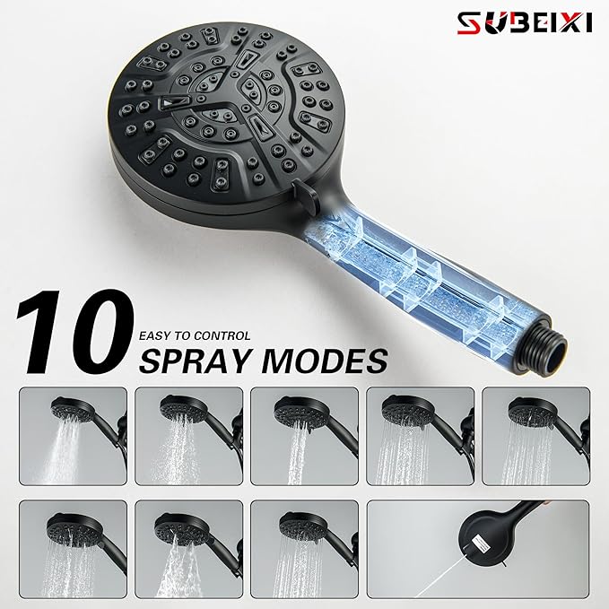 2 Handle Shower Faucet Set with Filter Shower Head Holder Matte Black 2 knobs Shower Faucet Set, Wall Mounted