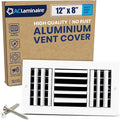 12x8 Inch (Duct Opening) Aluminum 3-Way Air Flow Vent – HVAC Vent Cover for Wall or Ceiling – Quiet HVAC Wall Register with Multi-Shutter Damper – Adjustable Curved Blade - Plastic Seal for Tight Fit