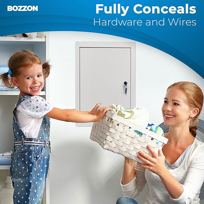 BOZZON Access Panel for Drywall 14 x 29 inch – Metal Door with Key Lock, 18 GA Steel Frame, Wall Hole Cover, Plumbing Access Door, White