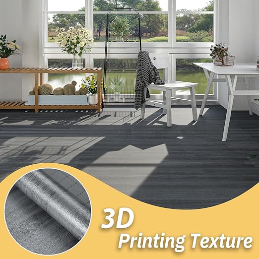 Freshtour Vinyl Flooring Roll, Versatile Removable PET Leather-Like Floor Covering, Waterproof & Durable, Easy Tape Installation, Cost-Effective for Any Room, Dark Grey Oak/ 32.29 Sq.ft (39.3" x 118")