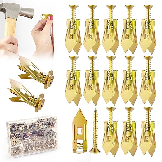 80pcs Self Drilling Drywall Anchors with Screws kit, 40pcs Sheetrock Anchors and 40pcs Expansion Screws, Zinc Plated Screws, No Need to Drill Holes