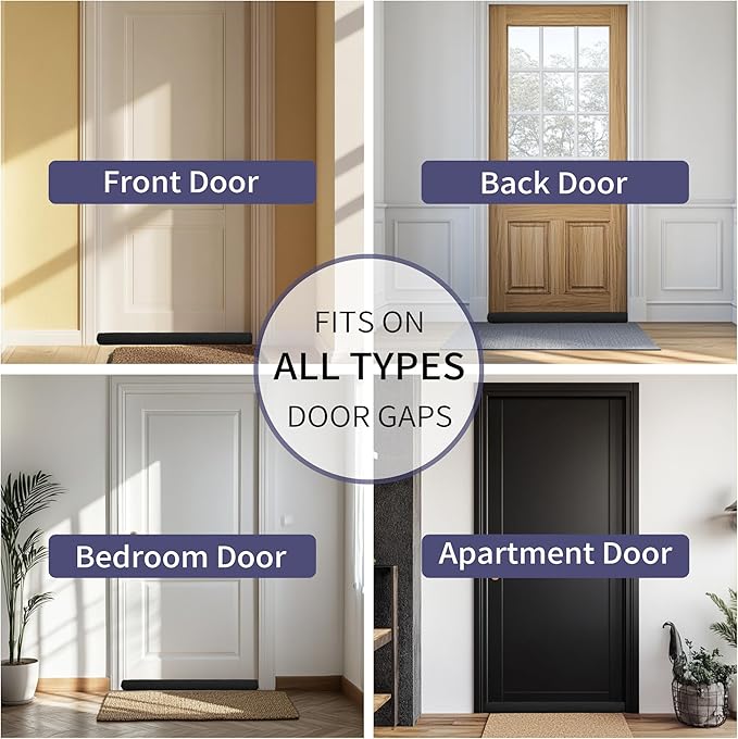 Premium Velvet Door Draft Stopper, 30'' to 36'' Adjustable Gap Filler, Double-Sided Windproof Seal, Easy Install to Block Noise, Cold Air, Light, Dust, and Drafts