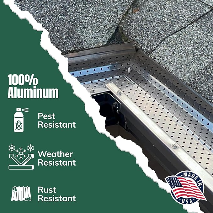 A-M Gutter Guard – Premium Heavy-Duty Aluminum Leaf & Debris Protection, Lifetime Quality (5 Inch - 200 Feet, Mill Finish) - DIY Easy - Made in The USA