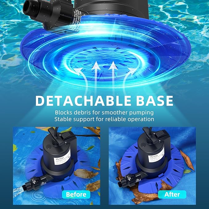 Pool Cover Pump, 1/4HP Automatic Swimming Pool Cover Pump, 1800 GPH Submersible Sump Pump with Check Valve Adapter for 3/4" & 1-1/4" Hoses and 25ft Power Cord, Water Removal for Pool Cover