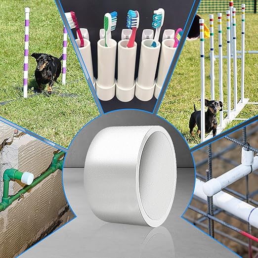 3inch White PVC Pipe End Cap Plug, 4pcs Pipe Plug Socket Fitting Adapter Connector for Building Furniture DIY Garden Shelf, Schedule 40
