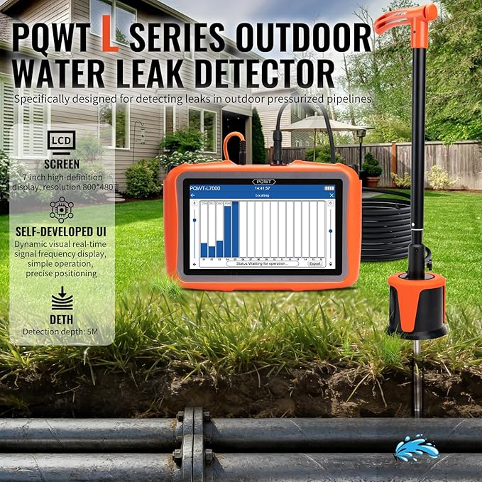 PQWT L3000 Acoustic Water Leak Detector for Home and Outside Ground Wall Water Pipeline Leakage Detection Kit Multi Sensor Professional Noise Reduction Headphone Smart Touchscreen Aluminum Carry Case