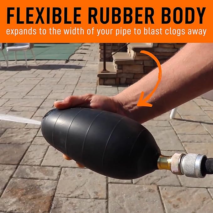 DrainX Hydro Pressure Drain Cleaning Bladder - Fits 1" to 3" Drain Pipes - Unclogs Stubborn Blockages in Bathroom Sinks, Shower Drains, Bathtubs, Plumbing Pipes