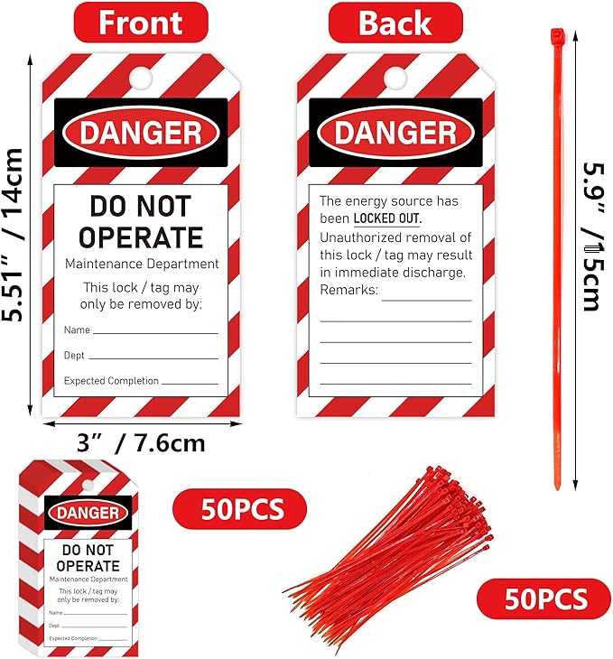 50PCS Lockout Tagout Tags Do not Operate Equipment Labels with 50 Zip Ties OSHA Compliant for Out of Service Machine Maintenance