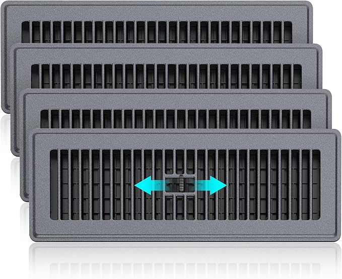 Floor Register 4x14-4 Pack Floor Vents Covers Heavy Duty Steel Walkable Floor Grates Vent Covers for Home Floor Intermediate Switch Design Adjustable Air Vent Covers for Sidewall and Floor, Gray