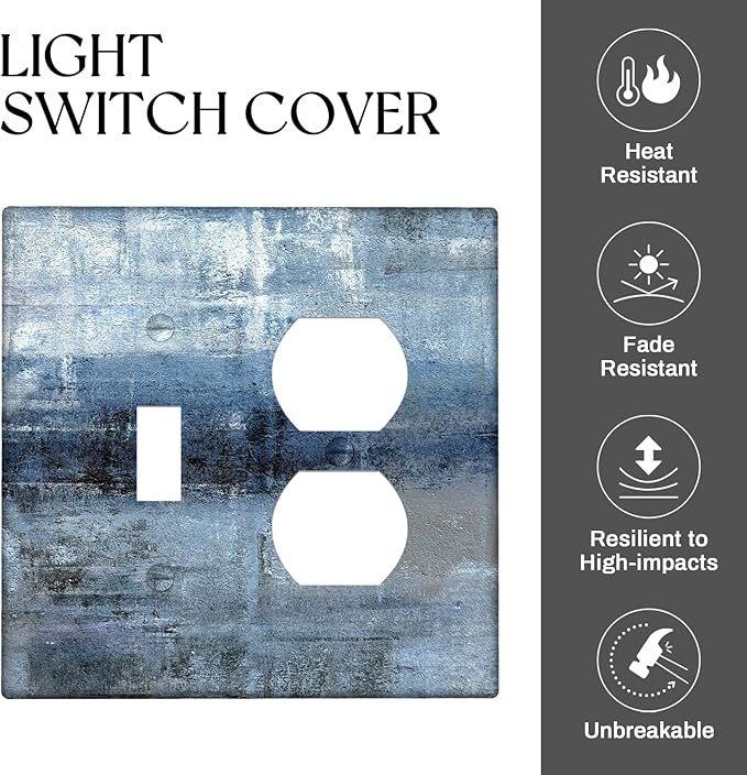 Blue Grey Light Switch Cover 2 Gang Outlet/Toggle Decorative Wall Switch Plates Abstract Art Wallplates Outlets Cover for Kitchen Bedroom Decor