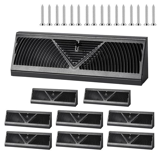 8 Pcs Baseboard Register Vent 18 Inch Duct Opening Size Baseboard Vent Covers Diffuser Adjustable Corner Return Air Grille for Home Floor Wall Air Flow Control (8, Black, 18 Inch)