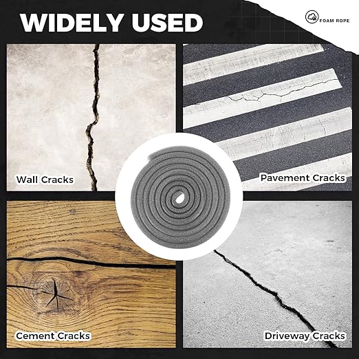 1 Inch x 50 ft Foam Backer Rod for Gaps Joints Concrete Crack Filler Caulk Saver Bulk Foam Backing Rod Concrete Filler Rope for Weather Stripping Door Seal (Gray)