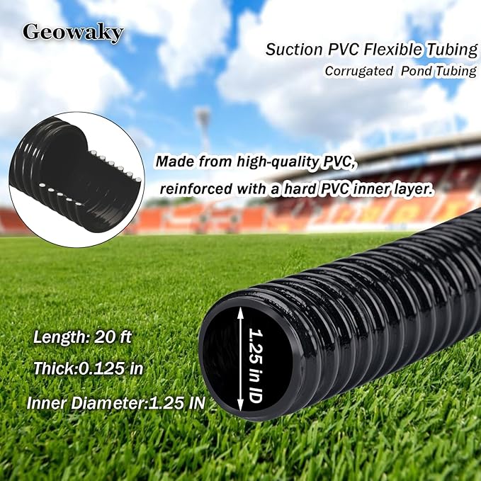 Pond Tubing,1-1/4inch PVC Flexible Pond Hose, Black Corrugated Waterfall Sump Pump Hose,Drainage Pipe, Kinkproof & Strong for Garden Ponds, 1-1/4"x20ft