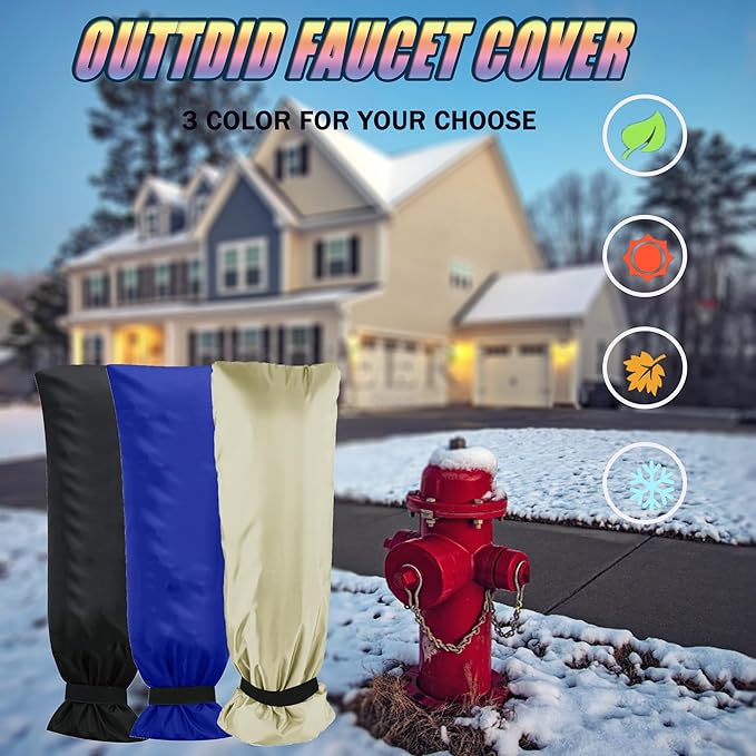 Outdoor Faucet Covers for Winter, 8.2" W x 20" H Outside Yard Hydrant Protector Socks Winter, Insulated Hose Bib Protector Cover, Spigot Pipe Cover Freeze Protection - Black