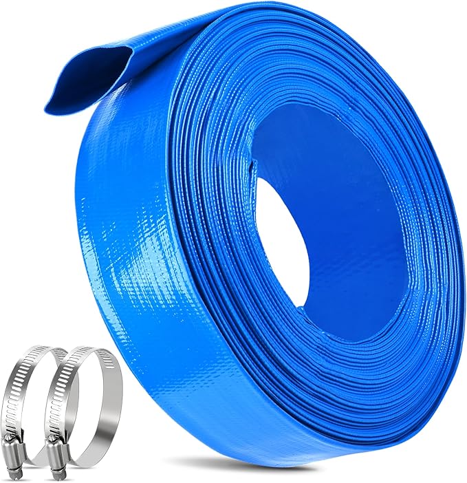 MYFAMIREA 1.25 IN x 30 FT Pool Backwash Hose Heavy Duty Drain Discharge Double PVC Layflat Hose with 2 Clamp, Weatherproof Burst Resistant for Water Transfer, Sump Pump, Pool Filter, Drain (9.2M,Blue)