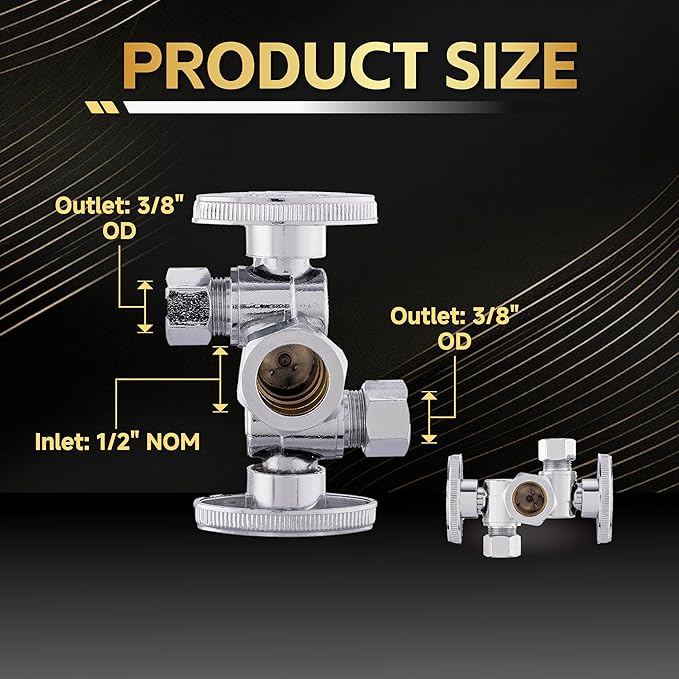 100-Pack Foskan Dual Compression 1/4 Turn Angle Stop Valve with 2 Shut Off Valve/Handles,1/2" NOM (5/8" OD) x 3/8" OD x 3/8" OD,Chrome Plated Brass
