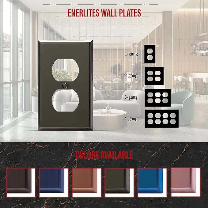 ENERLITES Duplex Receptacle Metal Wall Plate, Stainless Steel Outlet Cover, Corrosion Resistant, Standard Size 1-Gang 4.50" x 2.76", Stainless Steel 201, 7721-PBK, Polished Black