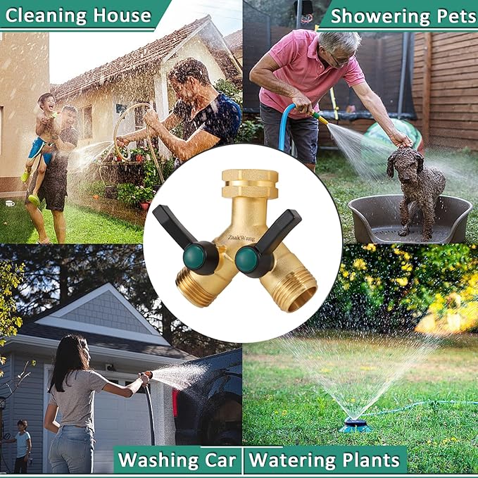 Garden Hose Splitter High Flow, Y - Distributor, Heavy Duty Solid Brass 3/4” GHT Inlet, Garden Faucet Diverter, Full Flow Outdoor Hose Adapter Connector (2 Pack)