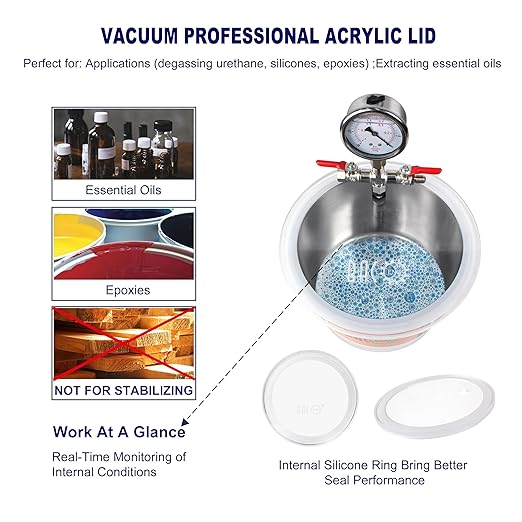 BACOENG 1.5 Gallon Vacuum Chamber, Stainless Steel Degassing Chamber Kit for Resin, Silicone and Epoxies