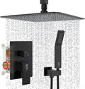 SR SUN RISE 10 Inch Ceiling Mounted Shower System Rain Mixer Shower Combo Set Rainfall Shower Head System Matte Black Shower Faucet Rough-in Valve Body and Trim Included