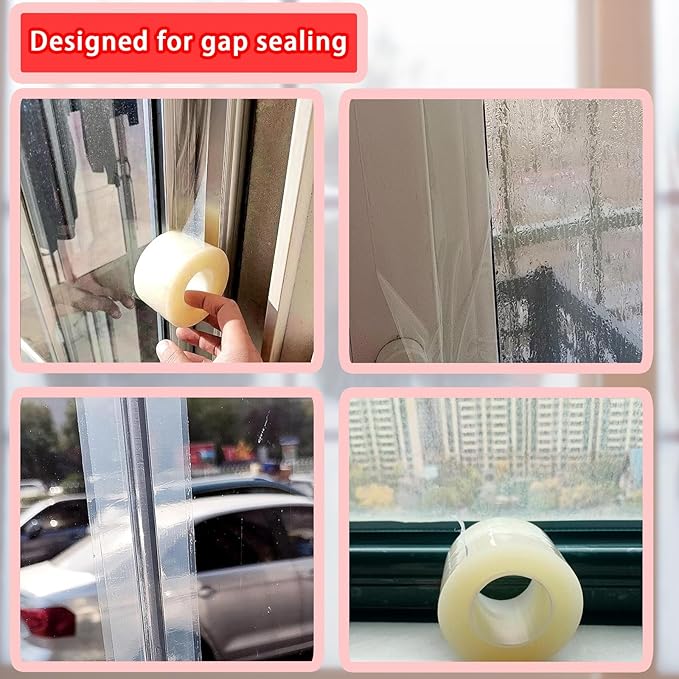 Birllaid Transparent Window Weather Sealing Tape, 2 Inch x 23 Yards (69 FT), Window AC Seal Air Conditioner Sealing Tape, No Residue, Clear
