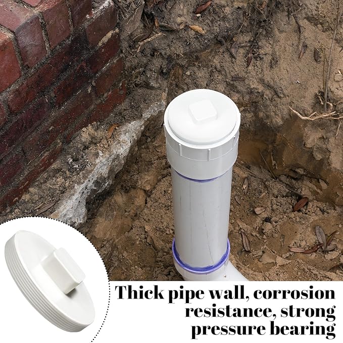 Frienda 2 Pcs 6 Inch NPT Male Threaded PVC Cleanout Plug PVC DWV Pipe Fitting Flush Sewer Cleanout Cap Cover Adapter for Plumbing Water Line Drainage Piping System