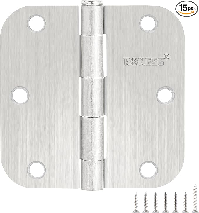 15 Pack Brushed Nickel Door Hinges 3.5 Inch, 5/8" Radius Rounded, Standard Residential for Doors 3 ½",Sturdy Hinges, Interior Hinges