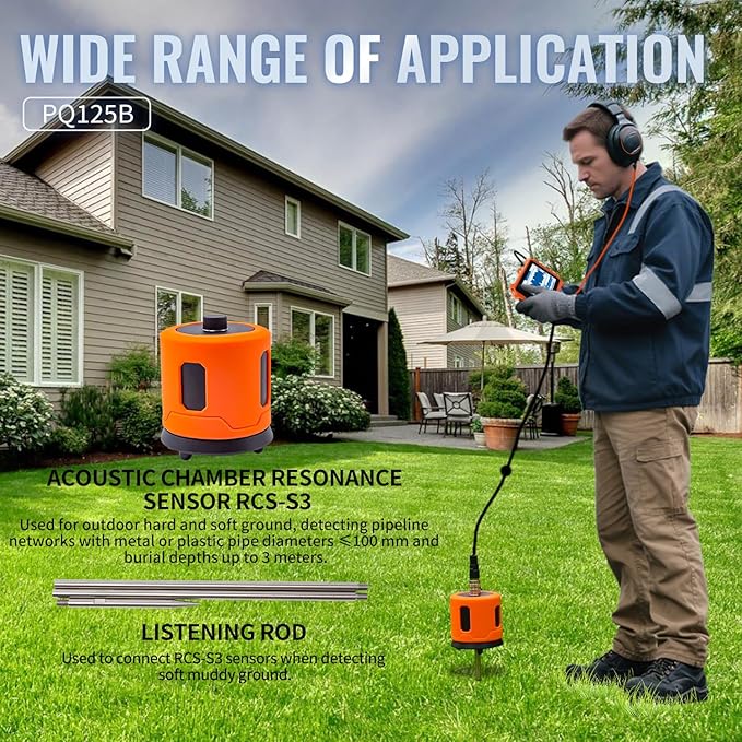 PQWT 125B Water Leak Detector, Outdoor Underground Pipe Leak Detection (9.84ft/3m Depth)