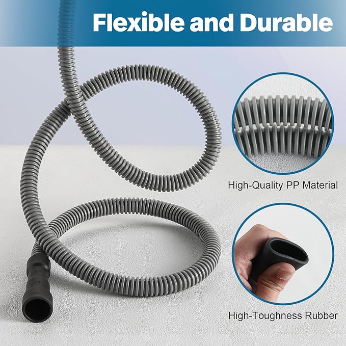 Dishwasher Drain Hose, 10 FT Corrugated & Flexible Dishwasher Hose Drain Replacement with Clamps, Discharge Hose,Fits 11/16",1",1-1/8" Dishwasher End (Feet, 10)