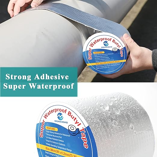 Super Waterproof Butyl Tape and Patch for Seal Repair, Adhesive Duct Tape with Aluminium for Pool Metal RV Roof Pipe Awning Hose Window, 4 in by 16-1/2 FT