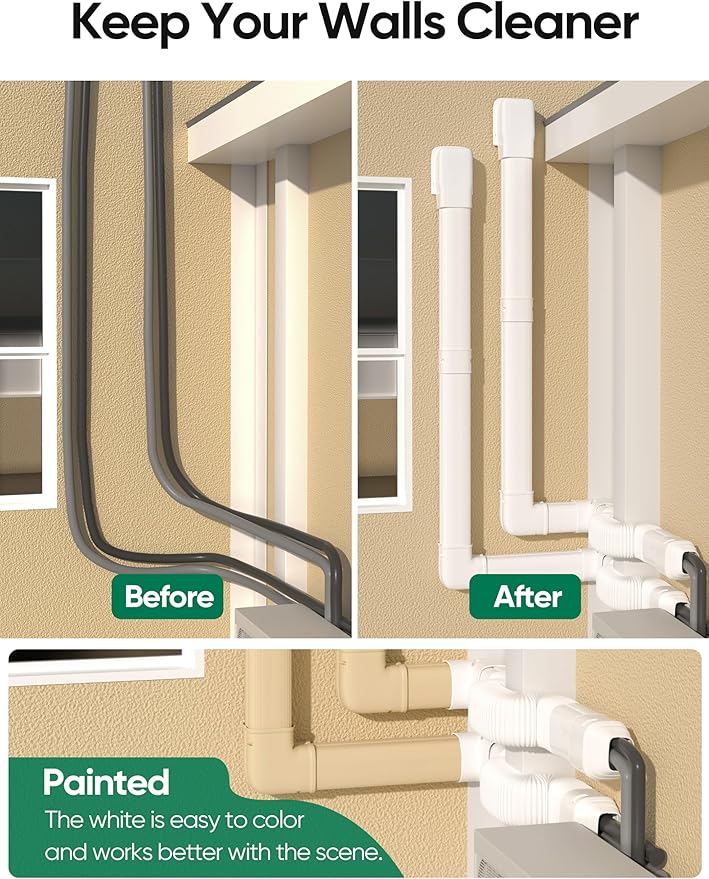 4" 19.5Ft Mini Split Line Set Cover, PVC Ductless Air Conditioner Decorative Pipe, Pump Covers, AC Line Cover Kit, for Outside Units Air Conditioners & Heat Pumps, All in One Set