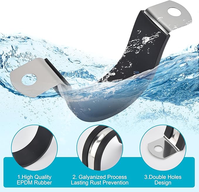 1 Inch 20 PCS 2 Holes Rubber Cushioned U Bracket Clamp, Reinforced Rigid Pipe Strap, Stainless Steel Conduit Straps Cable Clamp (25 mm) by Tavonuxt