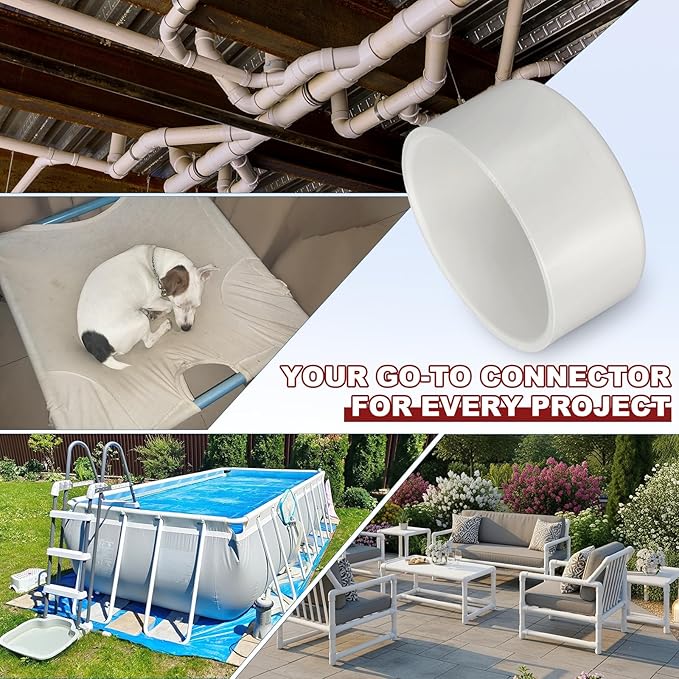 1 Pcs 8" PVC External End Cap Fitting, SCH40 Furniture Grade PVC Pipe Plug Adapter, Pipe Cover Fittings for DIY Project, Irrigation System, Plumbing Framework, Garden Structures
