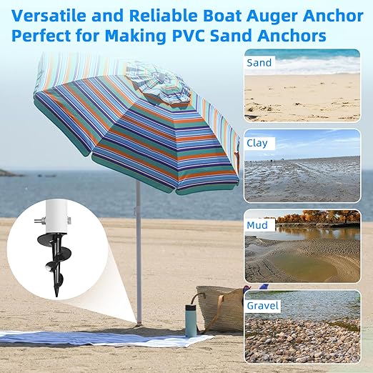Dock Auger Sand Auger Boat Anchor for PVC Tubing Sandbar Anchor,Sand Anchor for Boat,Dock Auger Fit 1.5" Schedule 40 PVC with 1.57" ID,for Secure Pontoon Boat Beach Umbrella Shallow Water Anchor