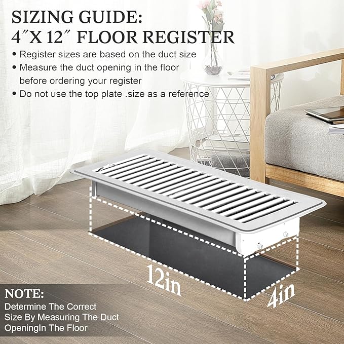 2 PCS Floor Vents Floor Registers 4x12 inch, Heavy Duty Metal Heat Air Vent Covers 4 X 12 with Rust Proof Finish for Home Office Wall Floor Registers Grilles & Vents (2, White, 4x12 Inches)