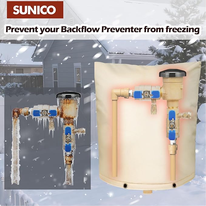 SUNICO Backflow Preventer Insulation Cover (5°F) - 5-Layer Upgrade Insulated Design Sprinkler Cover for Outside,24" W X 26" H, Backflow Insulation Cover for Sprinkler Valve ,Winter Freeze Protection