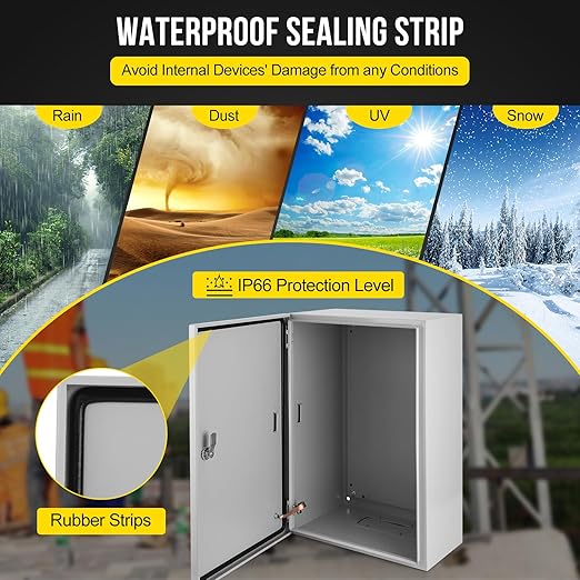Outdoor Electrical Box, 24x16x10 Steel Junction Box, NEMA 4X Electrical Enclosure Box IP66 Waterproof & Dustproof, Universal Electrical Project Box with Lock & Mounting Plate