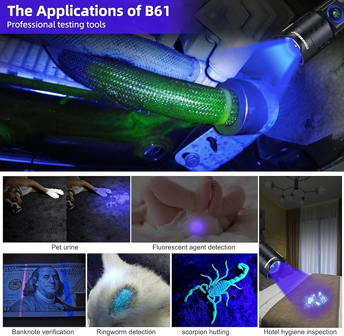 DARKBEAM UV 365nm Flashlight Black Light LED, Ultraviolet Flashlights, Powerful Rechargeable USB -C Woods Lamp, Focusable Water Resistant, Pet Urine & AC Leak Detection, for Curing Resin