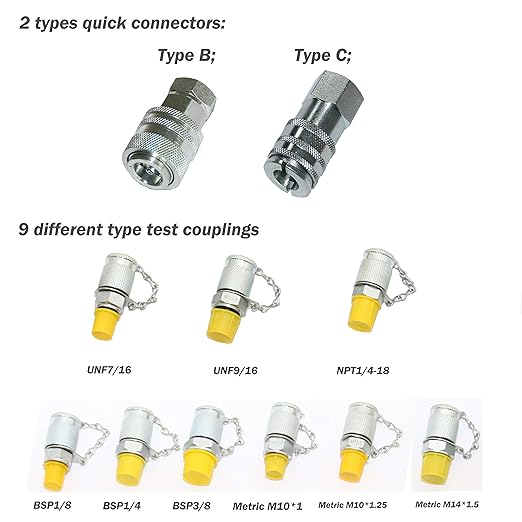 XZT 60M Hydraulic Pressure gauges Set,Test Hose,Hydraulic Pressure Test Coupling Kit,Hydraulic Repair Tools for USA,European,Japanese Brand Excavator Construction Machinery