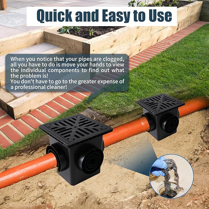 Upgrade 12-Inch Catch Basin Drainage Kit with Debris Basket Strainer, Fit for 4 Size(2",3",4-3/8",6-3/8") Pipes, for Garden, Yard, Lawns, Outdoor (1 Pack)