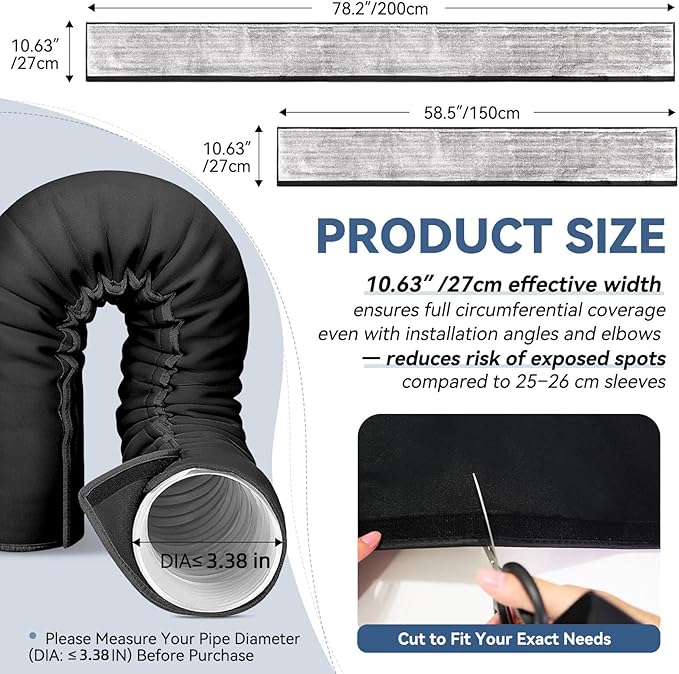 5-Layer HVAC Pipe Insulation Foam Tube 78.7"×10.6", Cut-to-Fit AC Line Insulation Cover for 1/4" 1/2" 3/4" 1" 1.75" 2" 3" Copper Pipe, Flexible Split Foam Wrap Sleeve for Mini Split & Central AC,Black