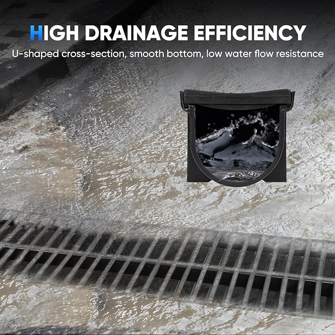 Trench Drain System, Channel Drain with Plastic Grate, 5.9x5.1-Inch HDPE Drainage Trench, Black Plastic Garage and GardenDrain, 6x39 Trench Drain Grate, with 6 End Caps,Convenient Assembly（6 Pack）