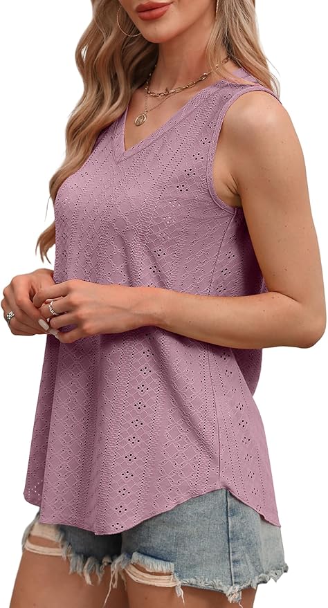 OFEEFAN Womens Tank Tops V Neck Sleeveless Flowy Loose Fit Basic Casual Summer Tops