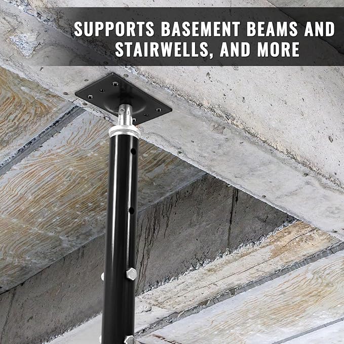 2 Pcs Adjustable Jack Post, 37"-61" Height Range, Basement Floor House Screw Jacks for Lifting Joist Beam Brace for Cellar Ceiling, Center Point Load Capacity 11023 Lbs, Black